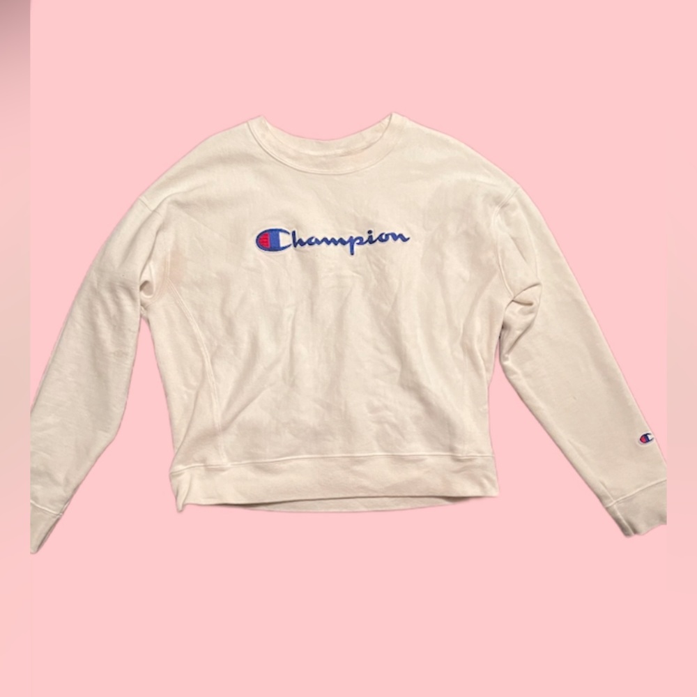Champion Women's Powerblend Graphic Fleece Boyfriend Crewneck Sweatshirt